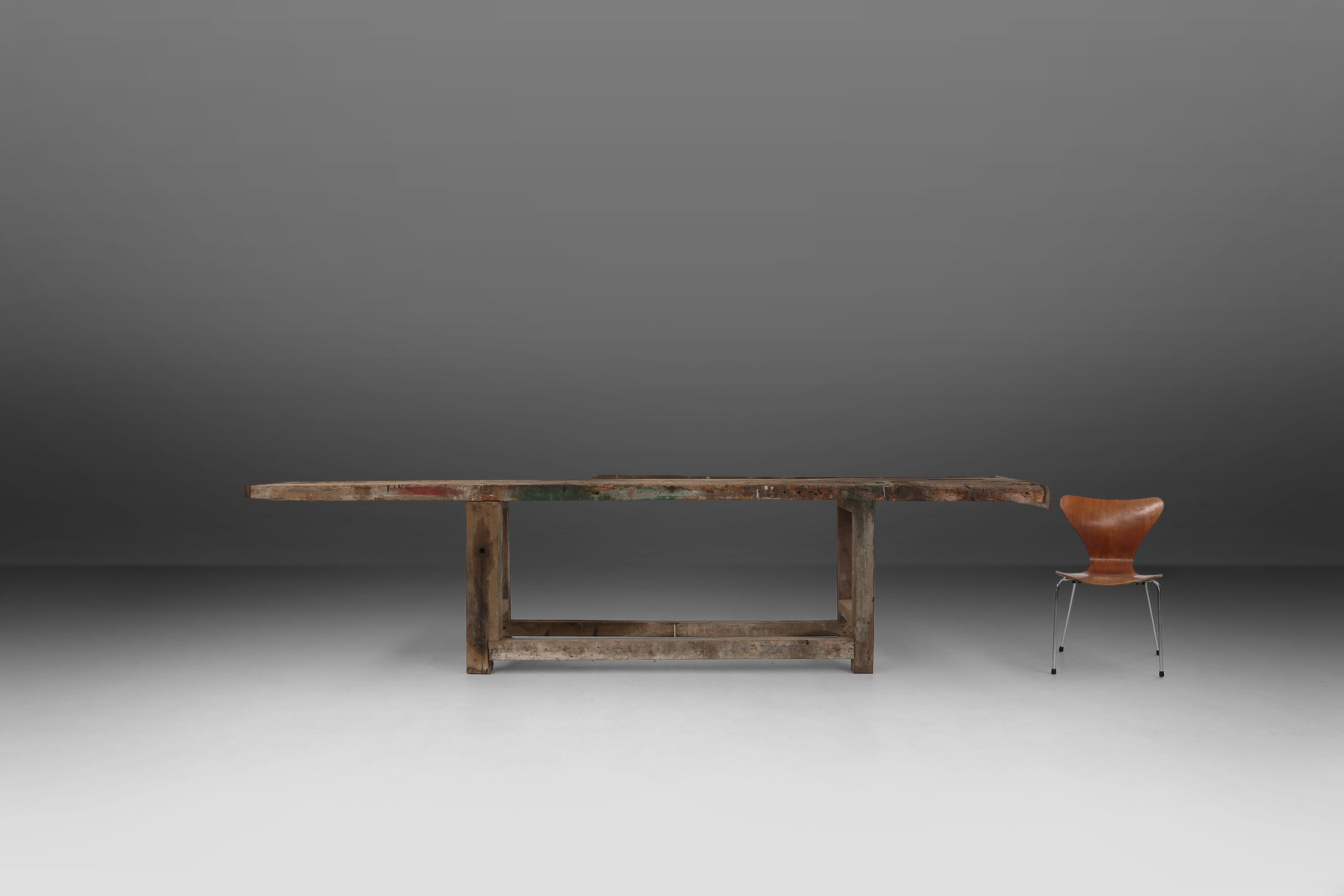 Industrial Oak Workbench with Exceptional Patina, Belgium ca. 1850thumbnail